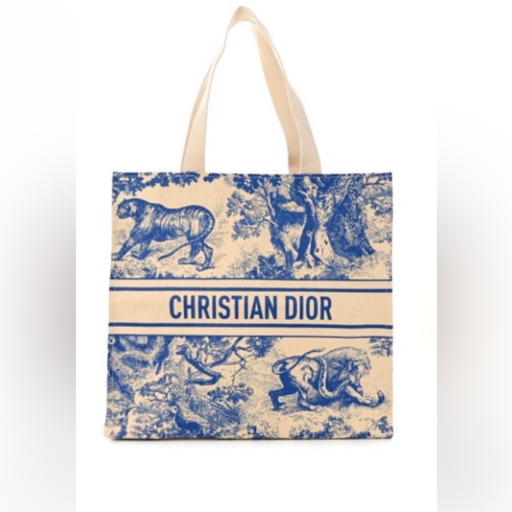 Dior Beige and Blue Toile Beauty Tote with Christian Dior Logo